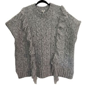 Aerie Fringe Sleeveless Poncho Sweater MEDIUM Cable Knit Oversized Bohemian